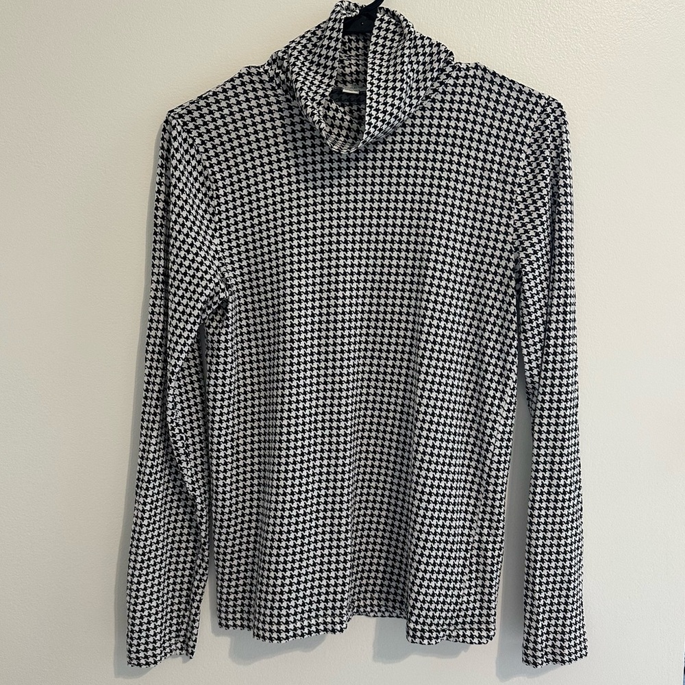 J. Crew Black and White Houndstooth Turtleneck